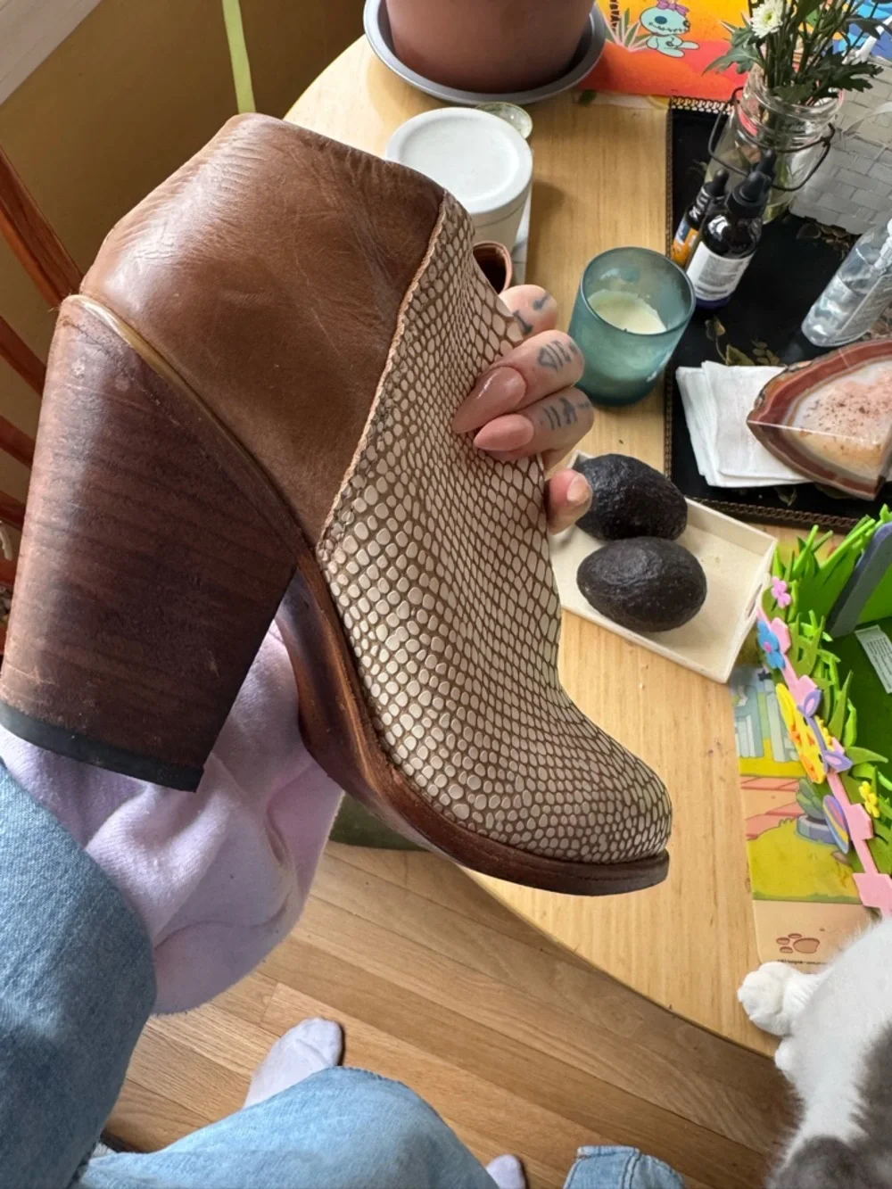 Freebird “DETROIT by Steven Two-Tone Brown and Cream Snake-Pattern Ankle Booties - Picture 8 of 8